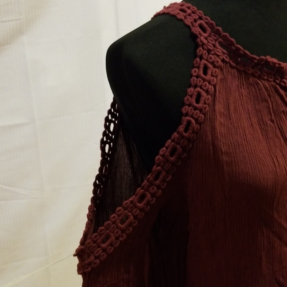 Adam Levine Collection Burgundy Crochet-Trim Sleeveless Top